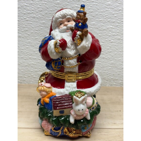 Traditions Porcelain Hand Painted Trinket Box Santa With Toys - Picture 1 of 15